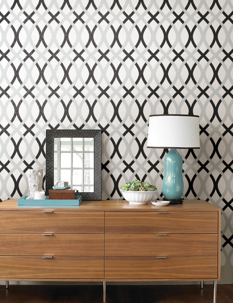 Beacon House 2535-20668 Contour Black Geometric Lattice Wallpaper