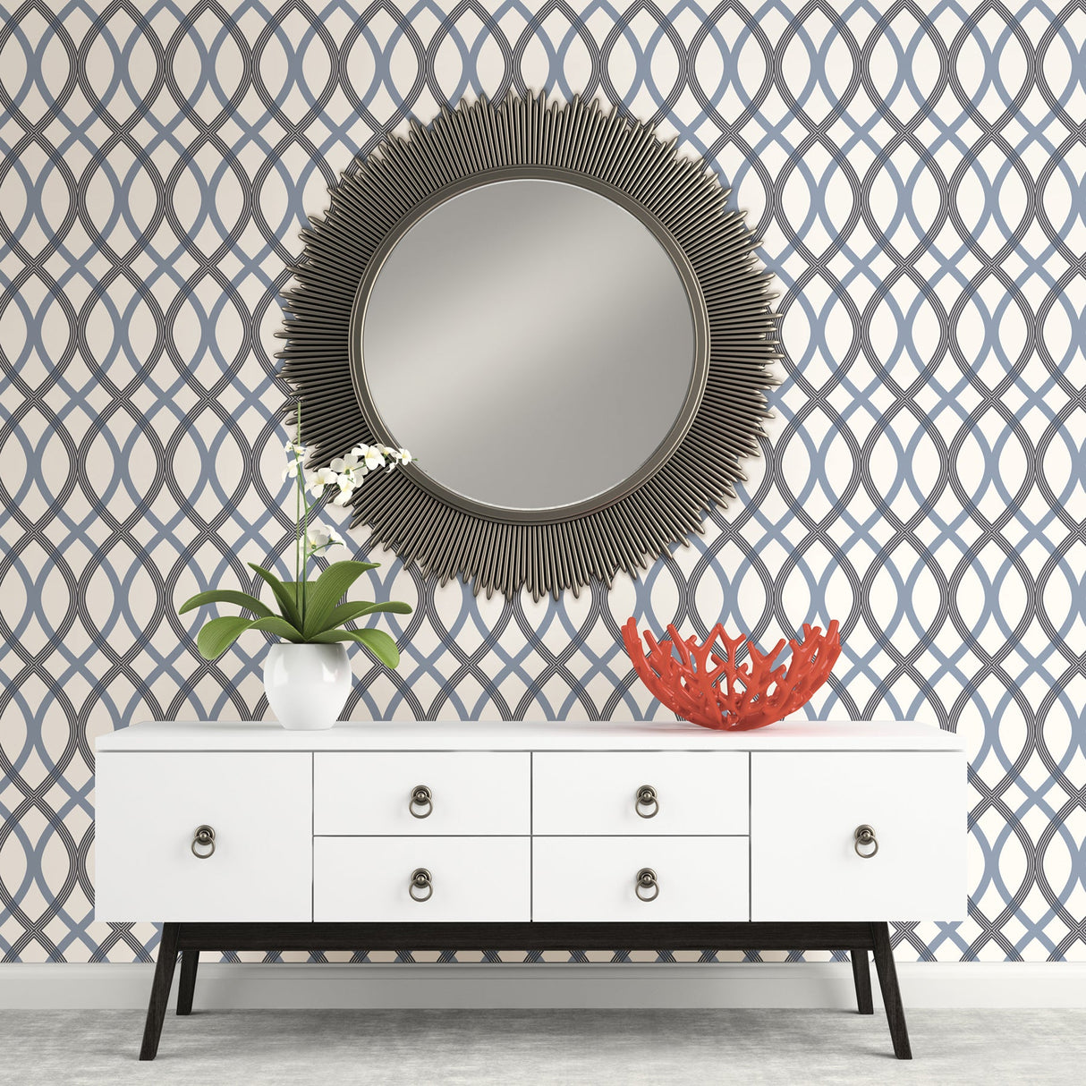 Beacon House 2535-20670 Contour Blue Geometric Lattice Wallpaper