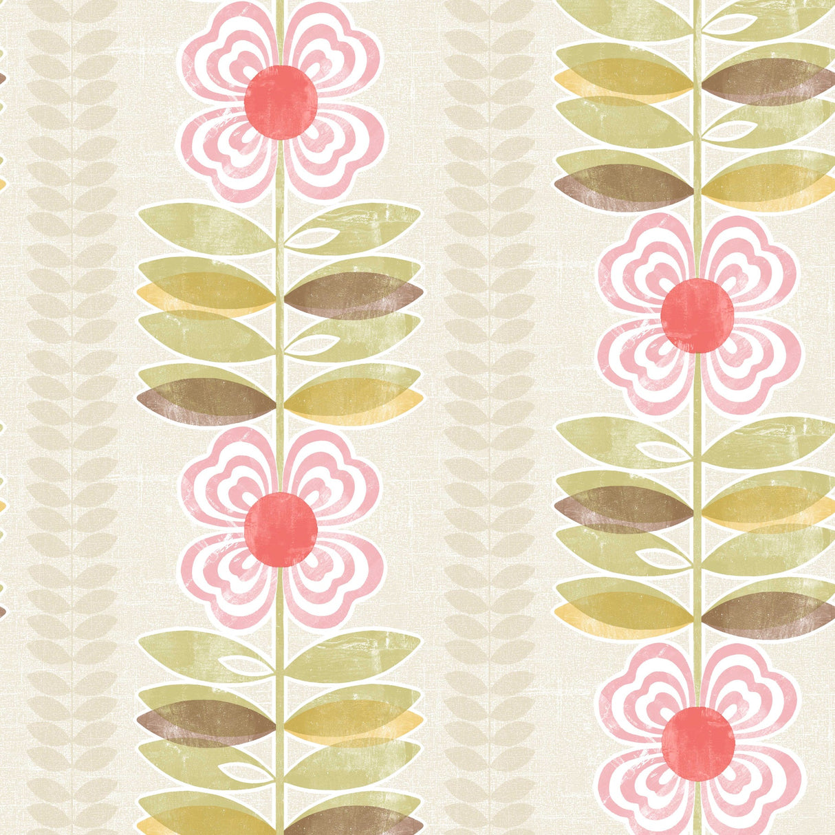 Beacon House 2535-20671 Flora Pink Modern Floral Stripe Wallpaper