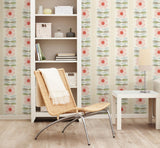 Beacon House 2535-20674 Flora Red Modern Floral Stripe Wallpaper