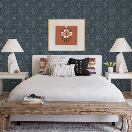 Chesapeake 3118-12661 Java Navy Medallion Wallpaper