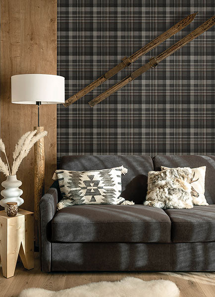 Chesapeake 4142-72632 Dutton Plaid Charcoal Wallpaper - Eade's Wallpaper