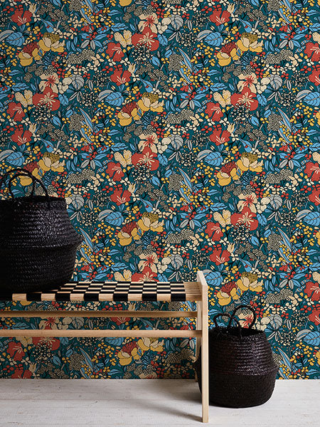Eade’s Zetta Blue Floral Riot Wallpaper Blue