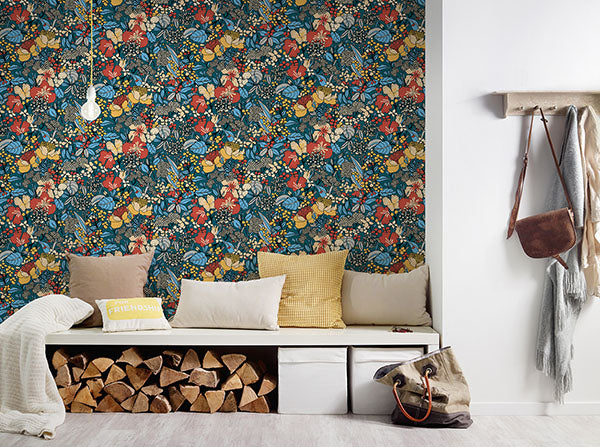 Eade’s Zetta Blue Floral Riot Wallpaper Blue