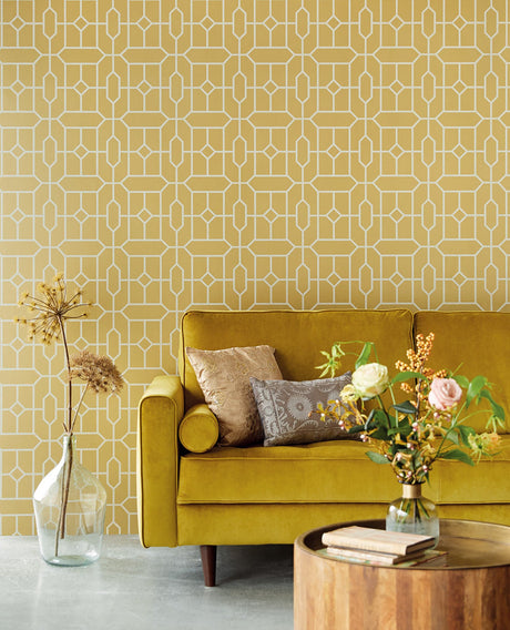 Eijffinger EJ382512 Johan Mustard Trellis Wallpaper