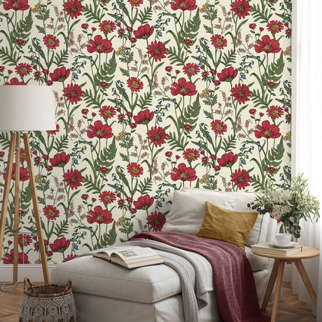 Fine Decor FD43335 Arden Red Wild Meadow Wallpaper