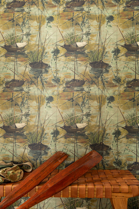 MindtheGap MOORED BOATS Green Bay - Wallpaper Collection 2024 - The Wetlands