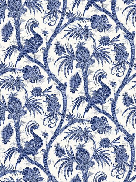 Scalamandre SC 0006WP88355 INDIGO BALINESE PEACOCK WALLPAPER - Eade's Wallpaper