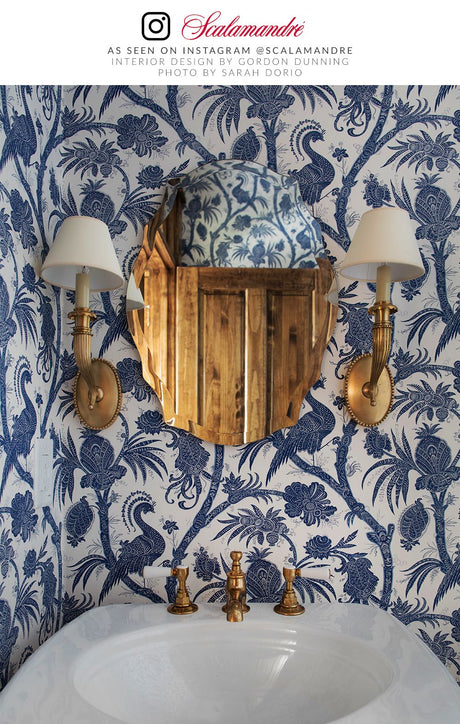 Scalamandre SC 0006WP88355 INDIGO BALINESE PEACOCK WALLPAPER - Eade's Wallpaper