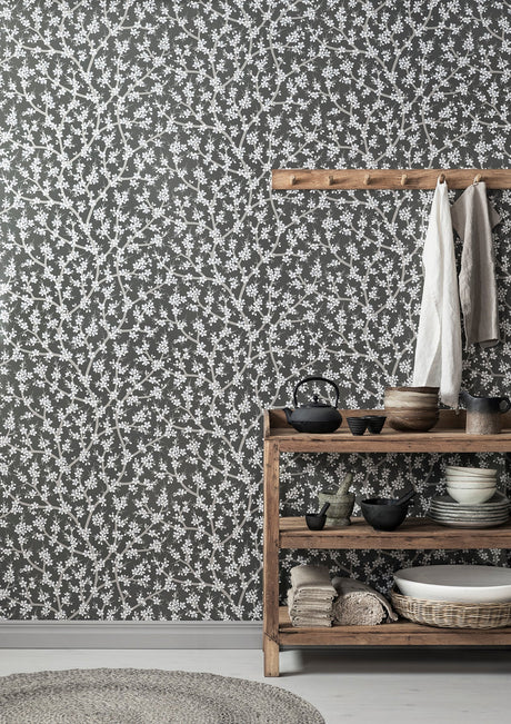 Sandudd SD5309-4 Henrik Charcoal Floral Wallpaper